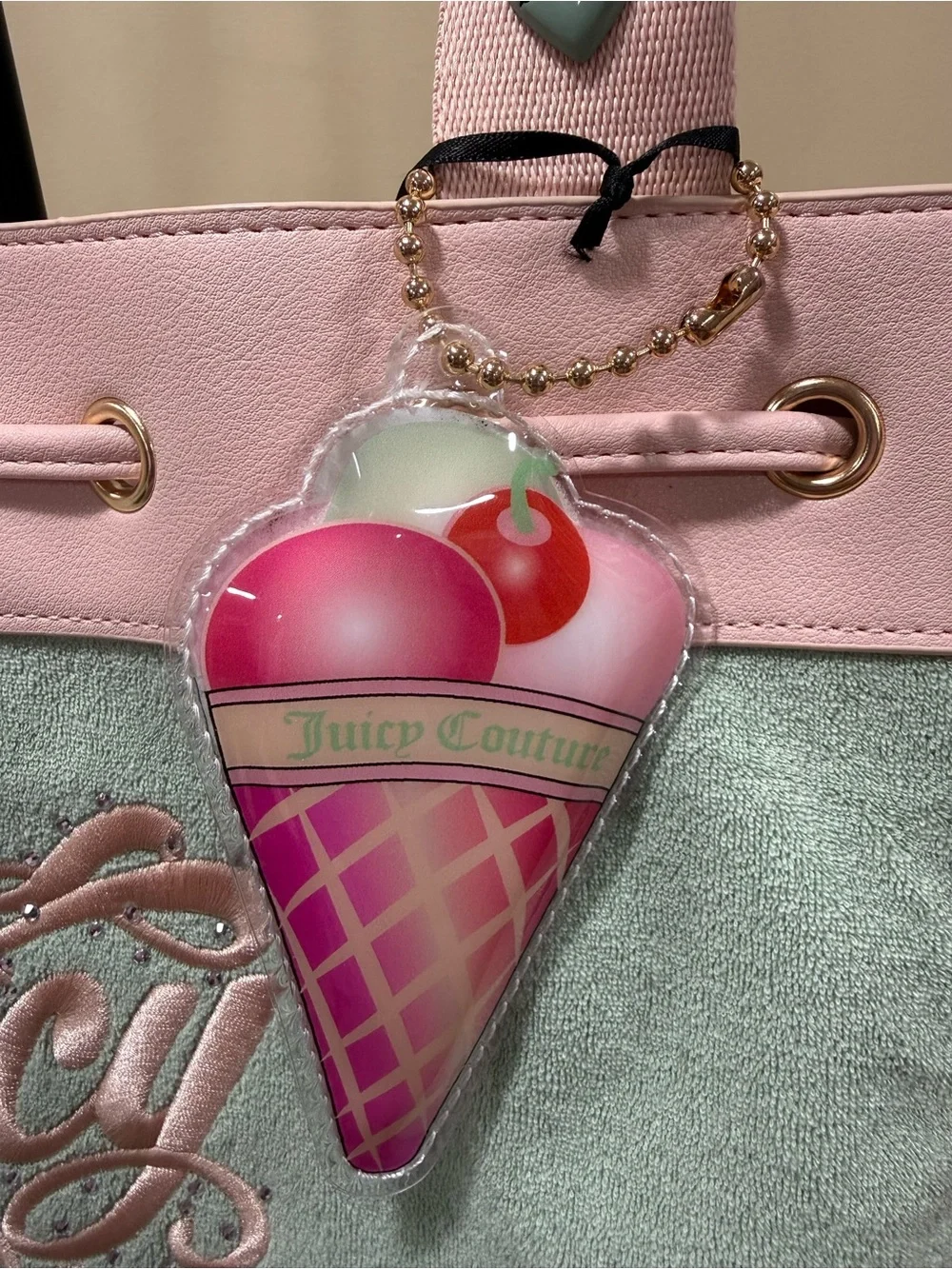 Juicy Couture Mint and Pink Tote with Ice Cream Charm